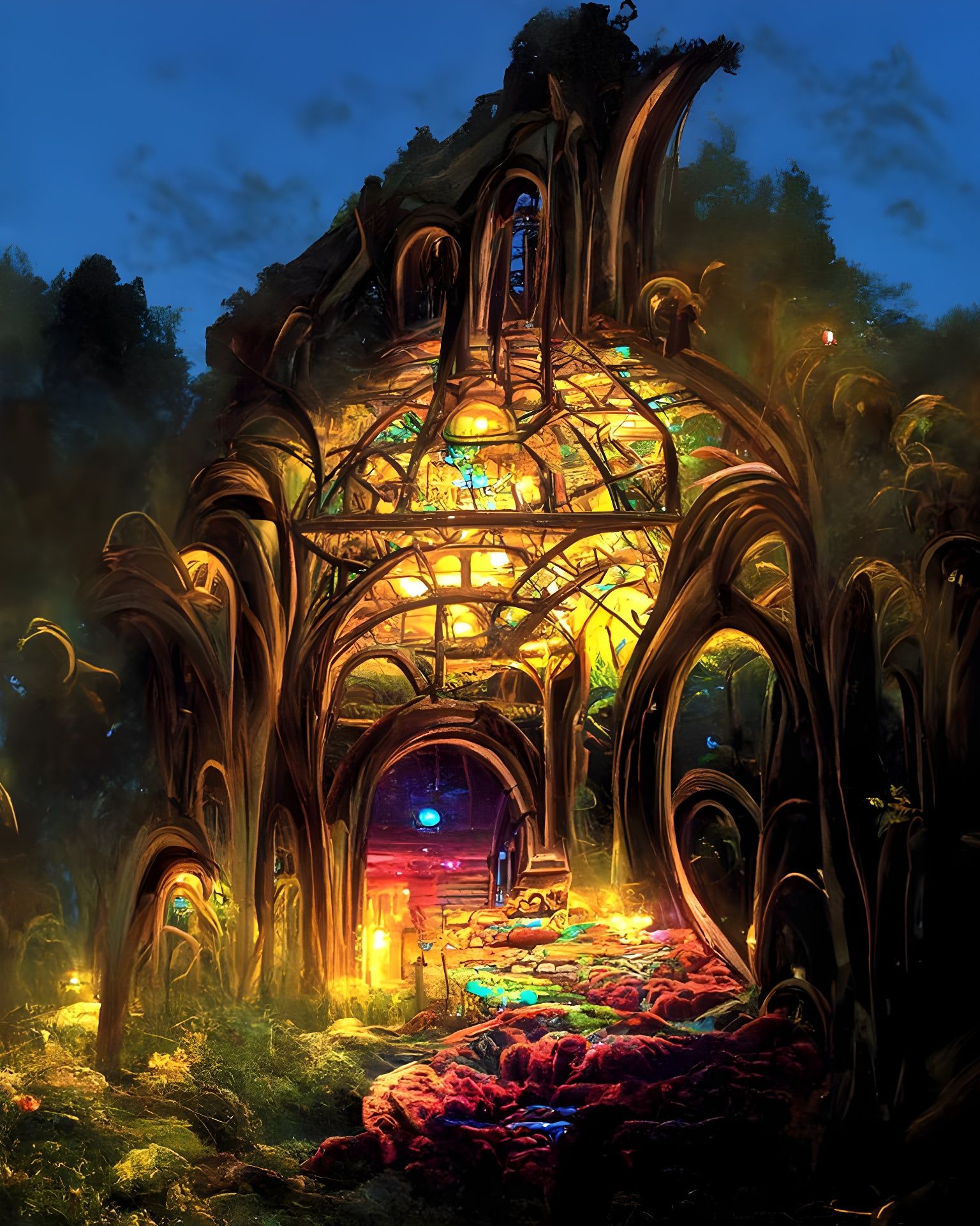 Neon Fantasy Doorway in UV-Luminescence Style