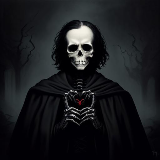 Anatomical Heart Held by Skeleton Hands