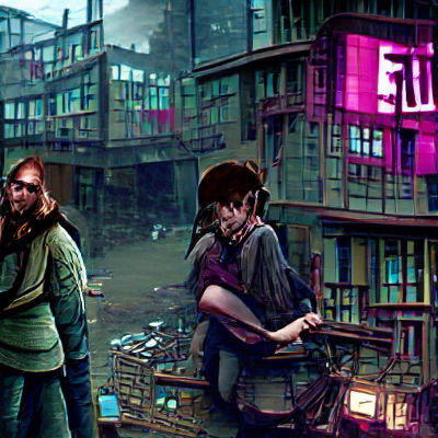 Harry Potter and Ellie in Cyberpunk City