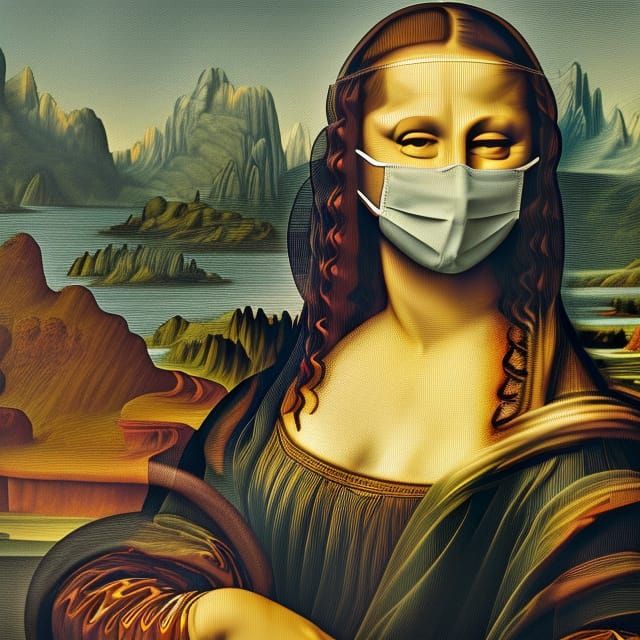 Mona Lisa with Mask: Monochrome Comic Art