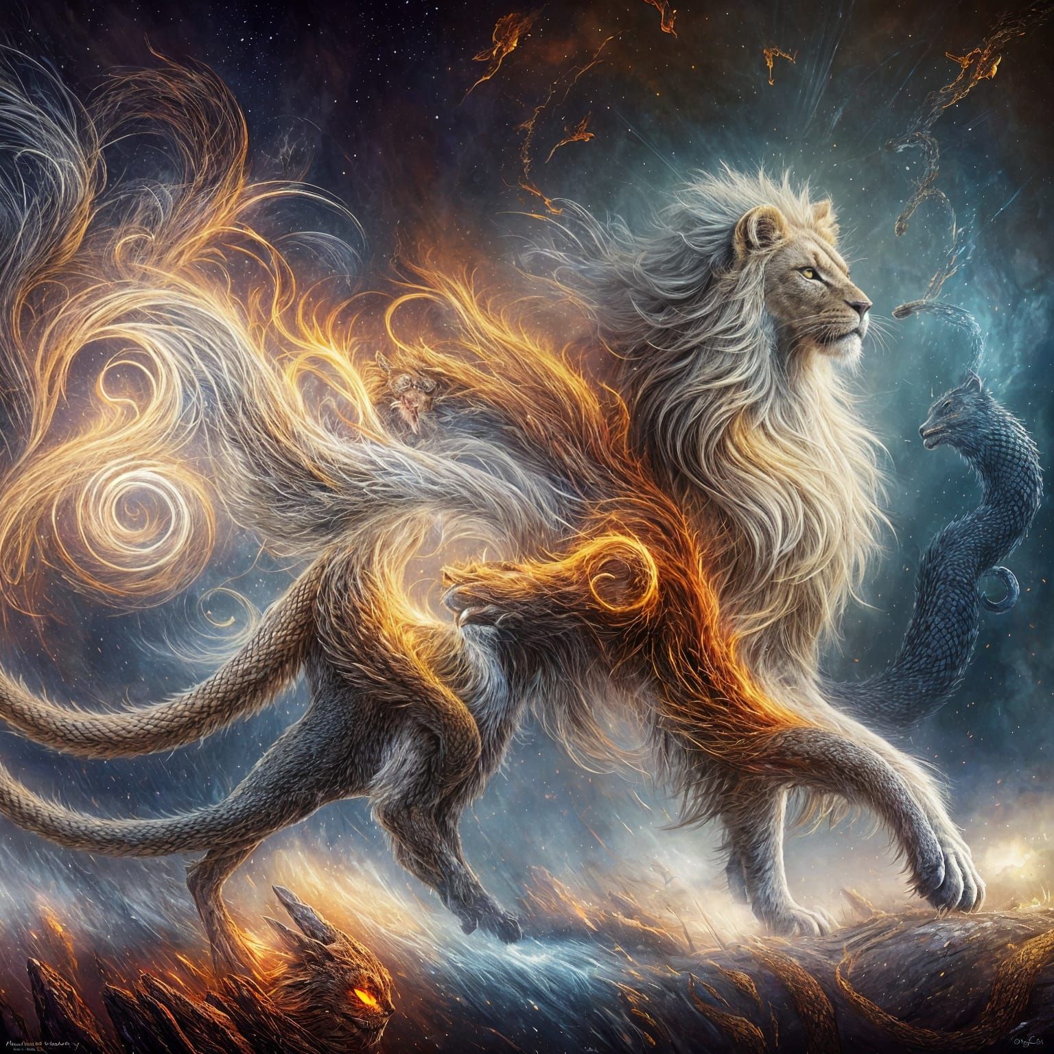 Mystical Fire Puma in Romantic Landscape