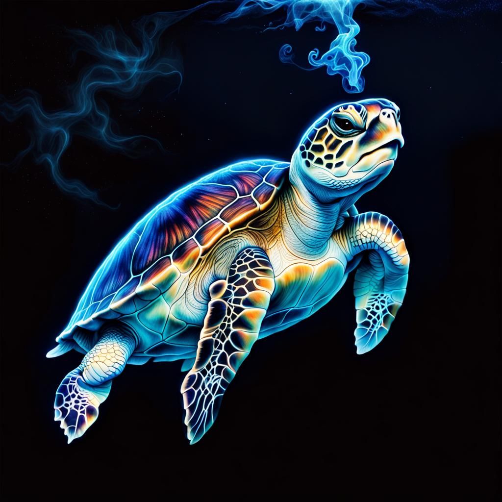 Chemiluminescent neon Ephemeral iridescent lSmoke seaturtle ...