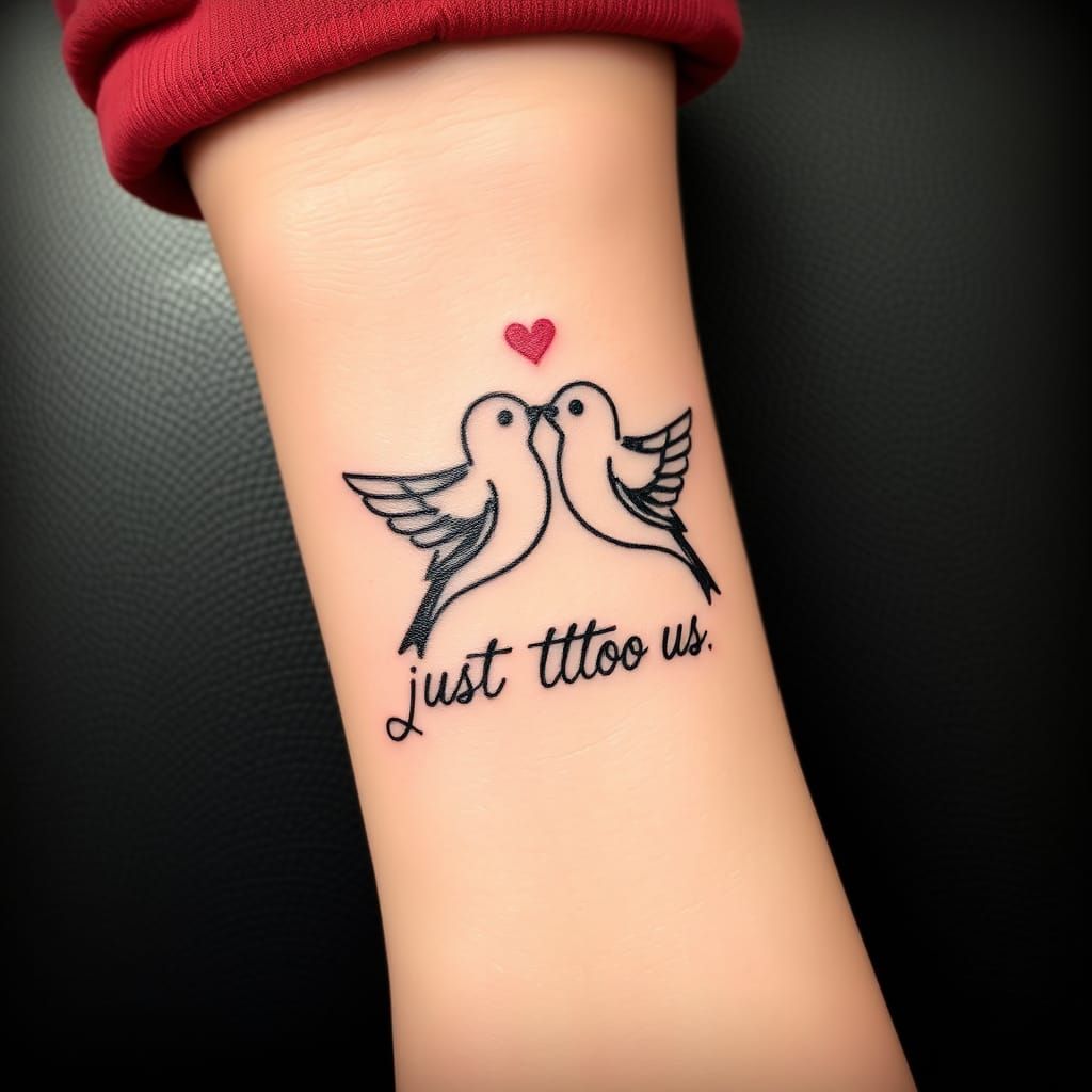 Lovebirds Kissing Tattoo in Calligraphic Style