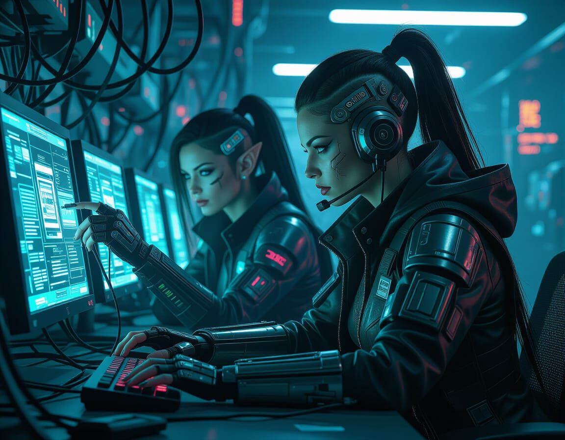 Cyberpunk RPG Cover: Elf & Orc Hackers Infiltrate Server Roo...