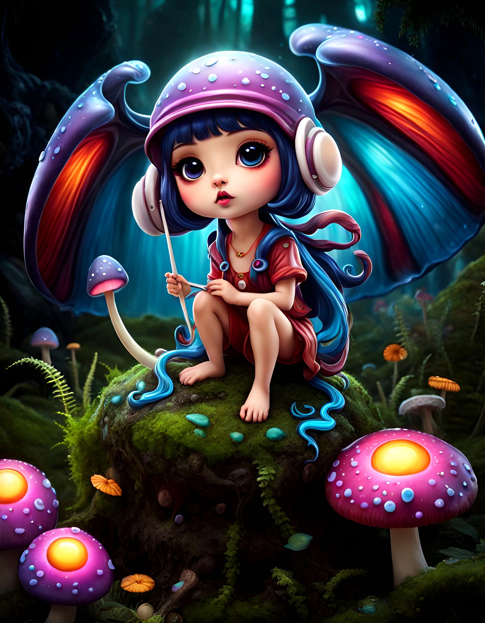 Adorable Eldritch Mushroom Being in Pop-Surrealist Style