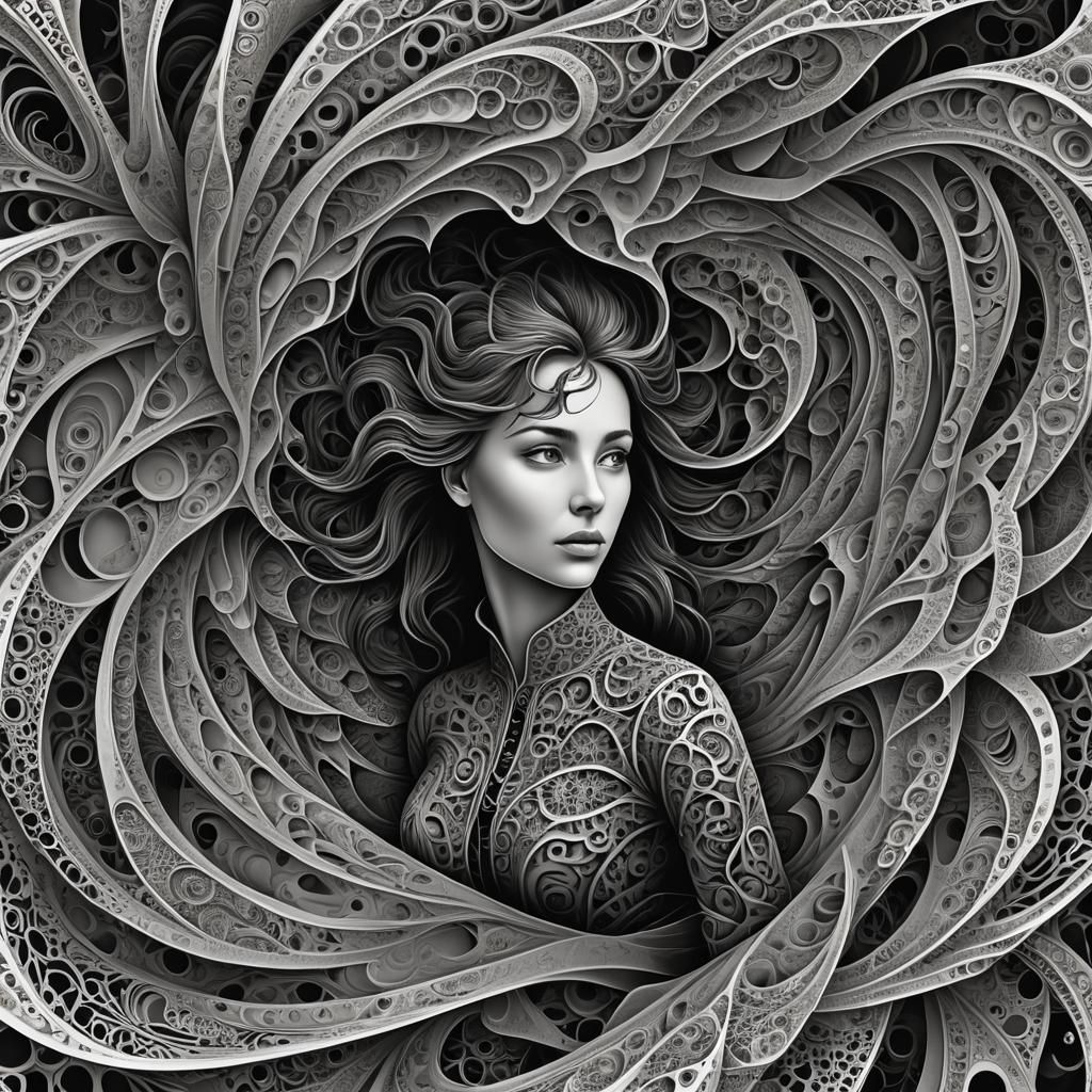 Woman Engulfed in Black Hole: Abstract Vector Art