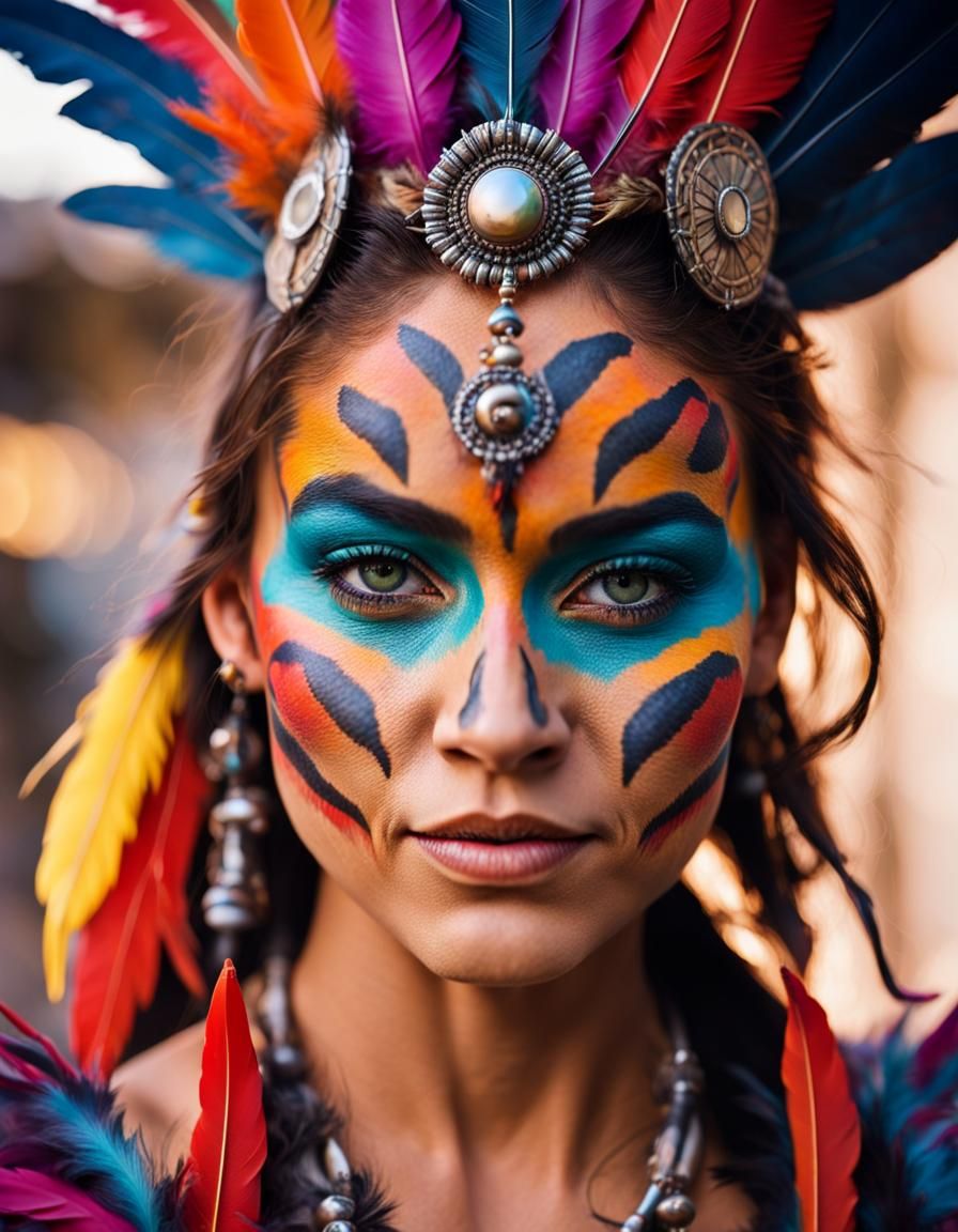 Eccentric Warrior Woman Portrait in Dramatic Lighting