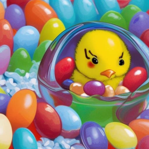 Baby Chick Hatching in Candyland Gouache Painting