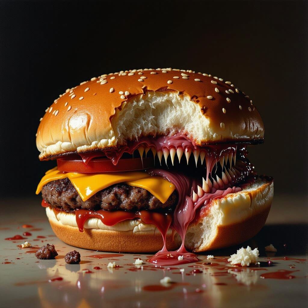 Surreal Hamburger Eats Itself in Dalí-Inspired Style