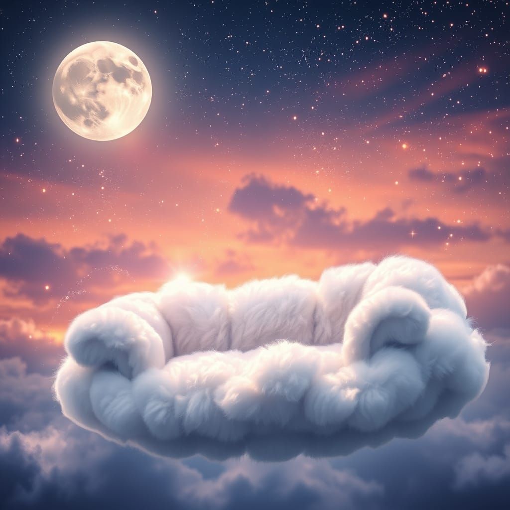 Cloud Sofa Floating in Mystical Twilight Sky