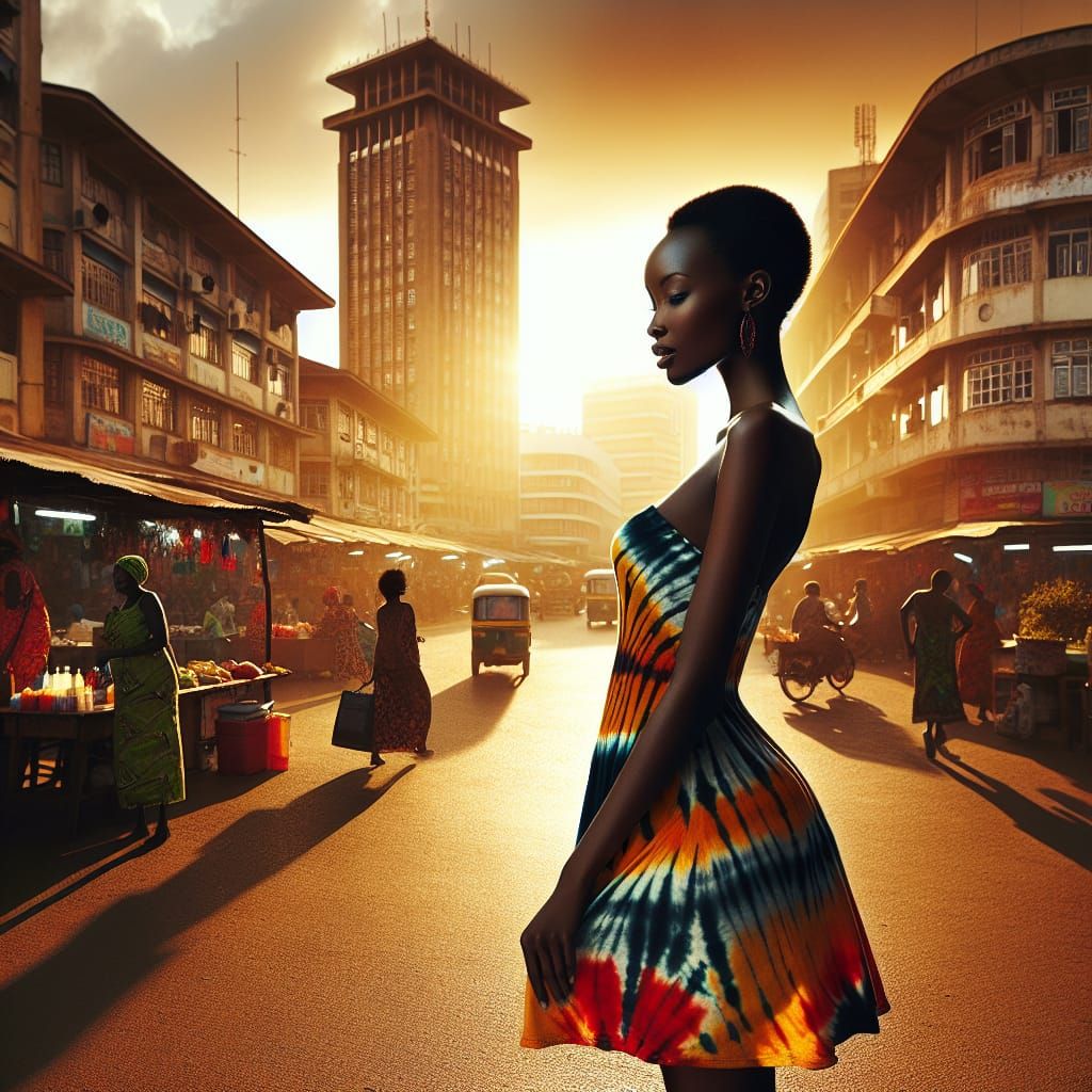 Elegant Nairobi Street Scene with Beautiful Backlit Kenyan W...