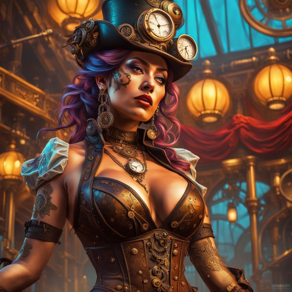 Steampunk Dancer in Hyperrealistic Splash Art Style