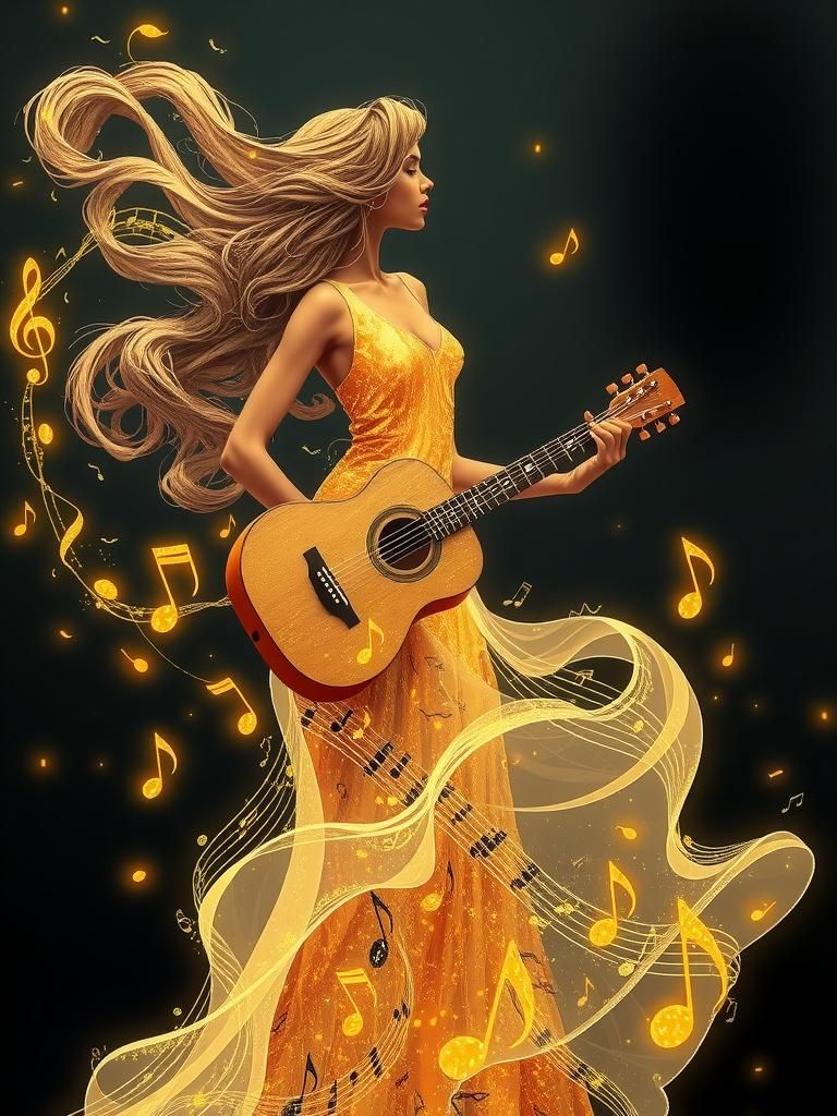 Luminous Woman in Musical Gown Fantasy Art