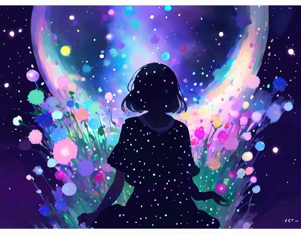 Woman in Impressionist Anime Style with Soft Colors and Roug...