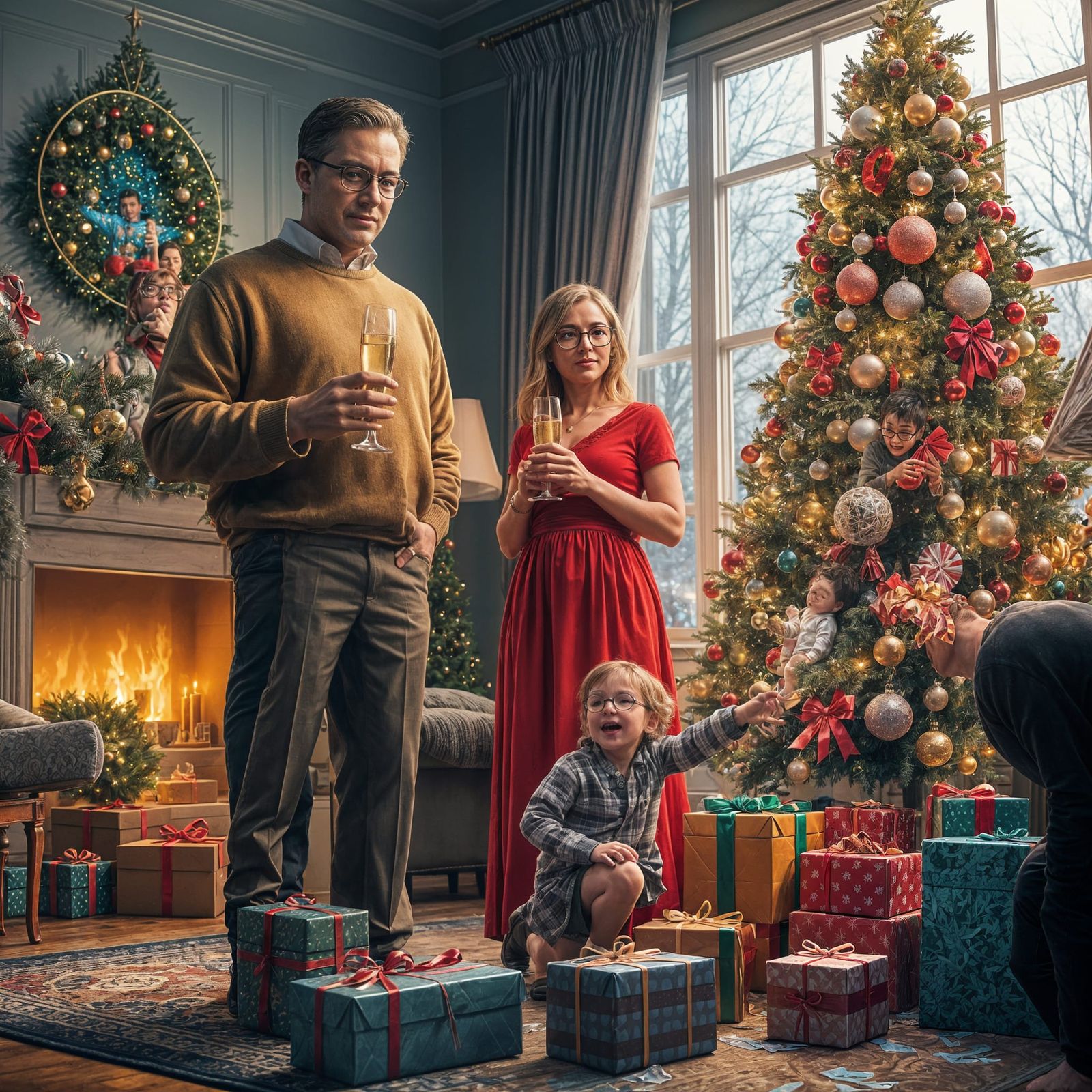 Family Enjoying Christmas Eve with Presents