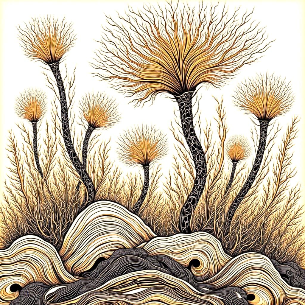 Japanese Ink Painting: Intricate Bamboo, Bonsai, and Ducks