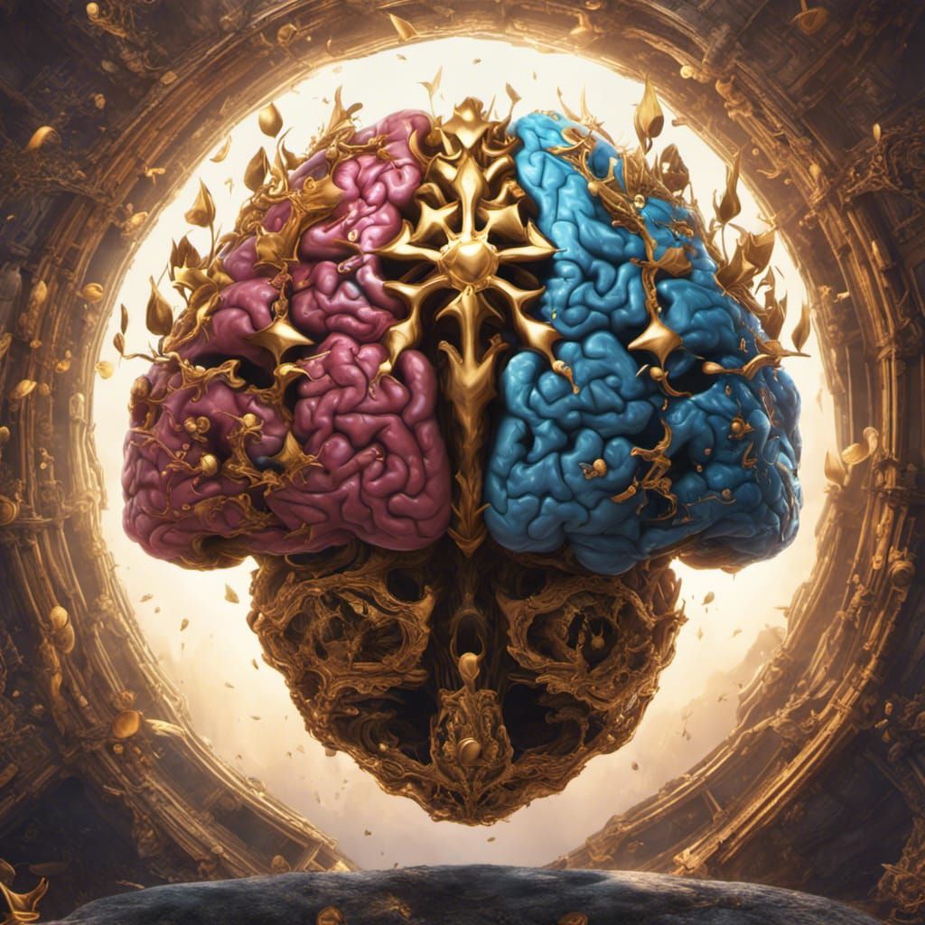 Golden Crowned Multi-Colored Brain in Detailed Matte Paintin...