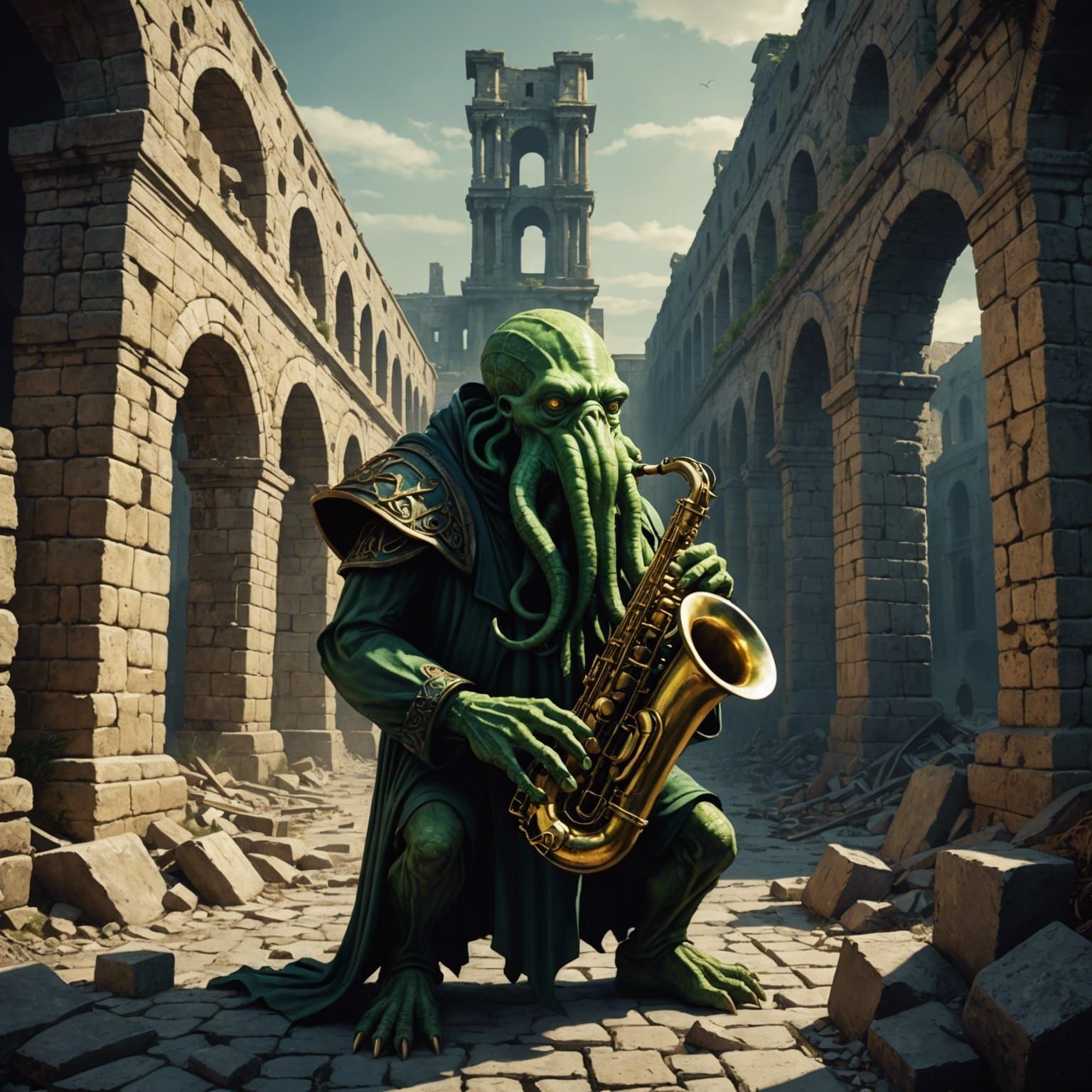 Cthulhu's Jazz: Roman Ruins in Greg Rutkowski Style