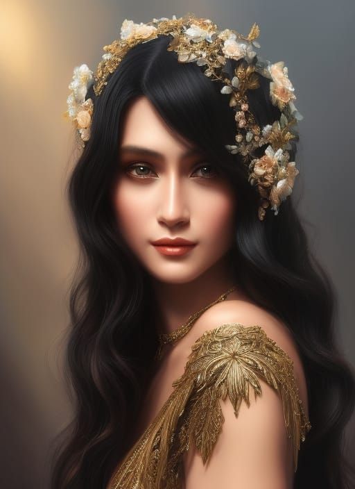Elegant Italian Goddess Portrait, Digital Art