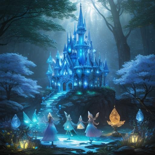 Enchanted Elven Fairies Dancing in Bioluminescent Landscape