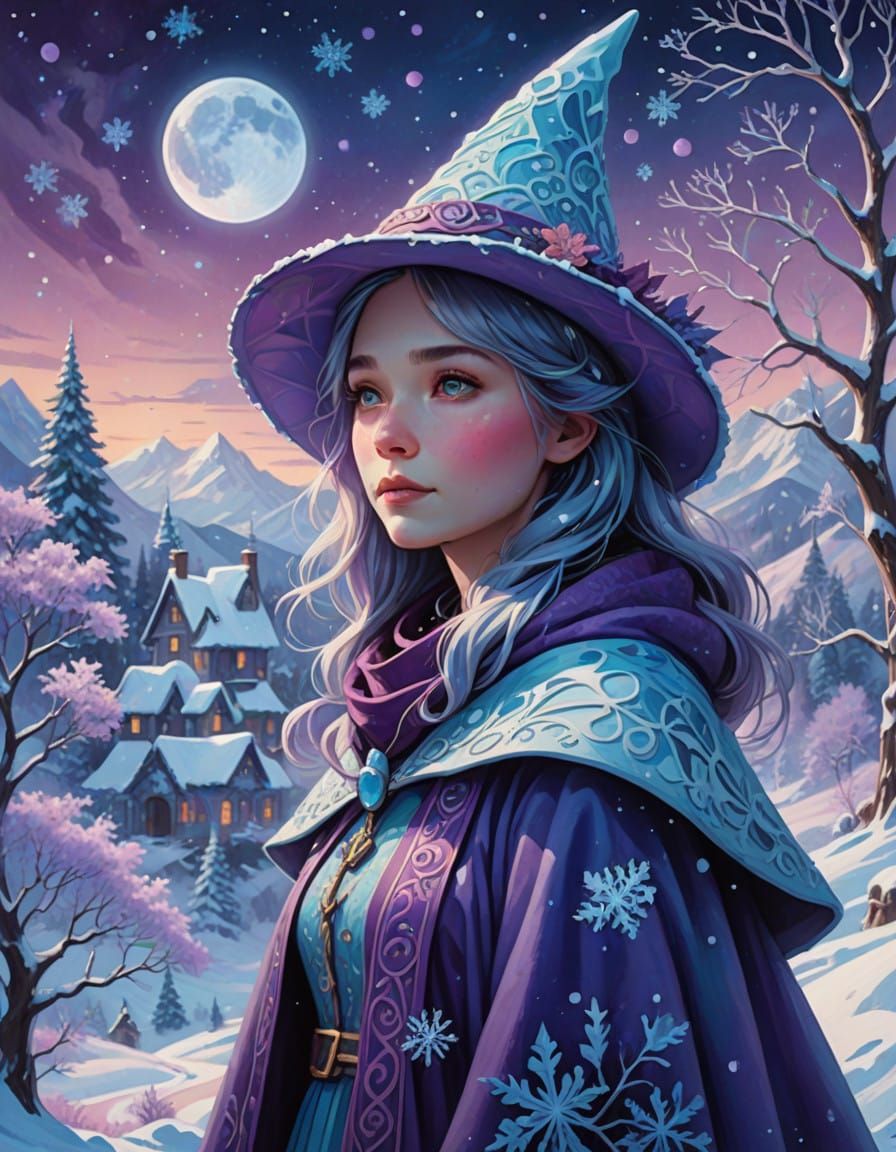 Whimsical Snow Witch in Vibrant Candyland Wonderland