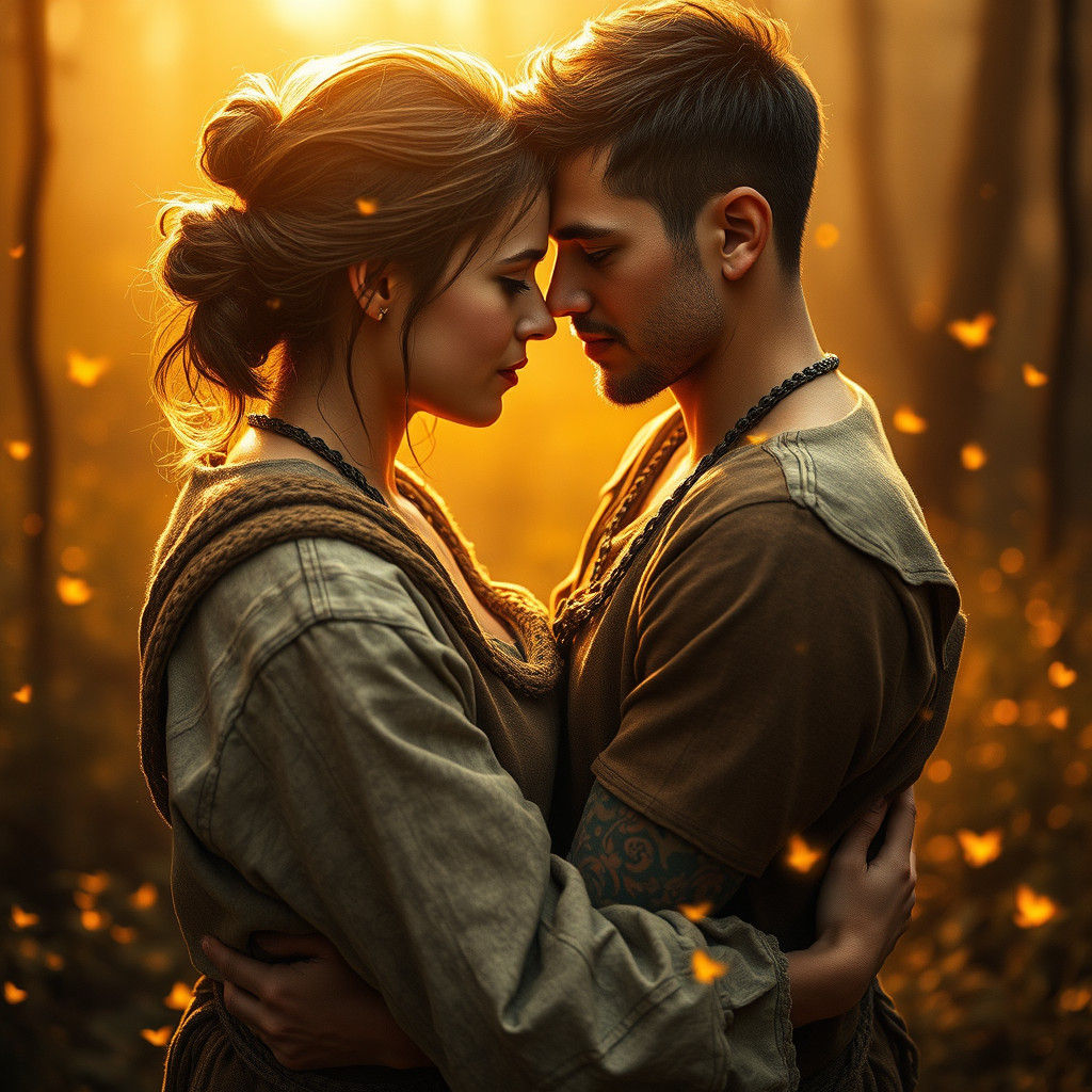 Tender Couple Portrait in Dreamlike Forest