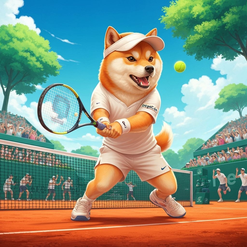 Shiba Inu Plays Tennis: Hyperrealistic Digital Artwork