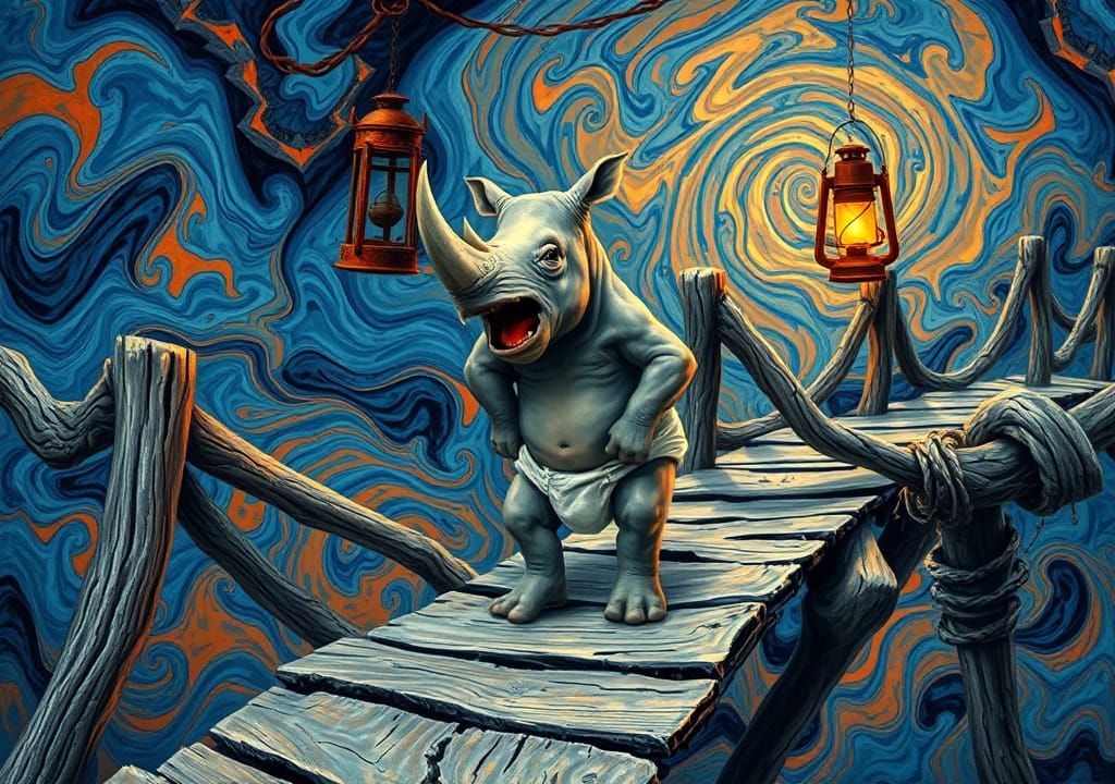 Baby Rhino's Scream: Surreal Anthropomorphic Anguish