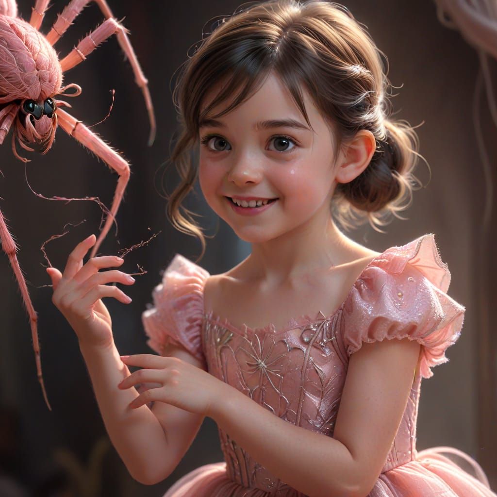 Girl and Spider: Vibrant Digital Art in Pastel Colors