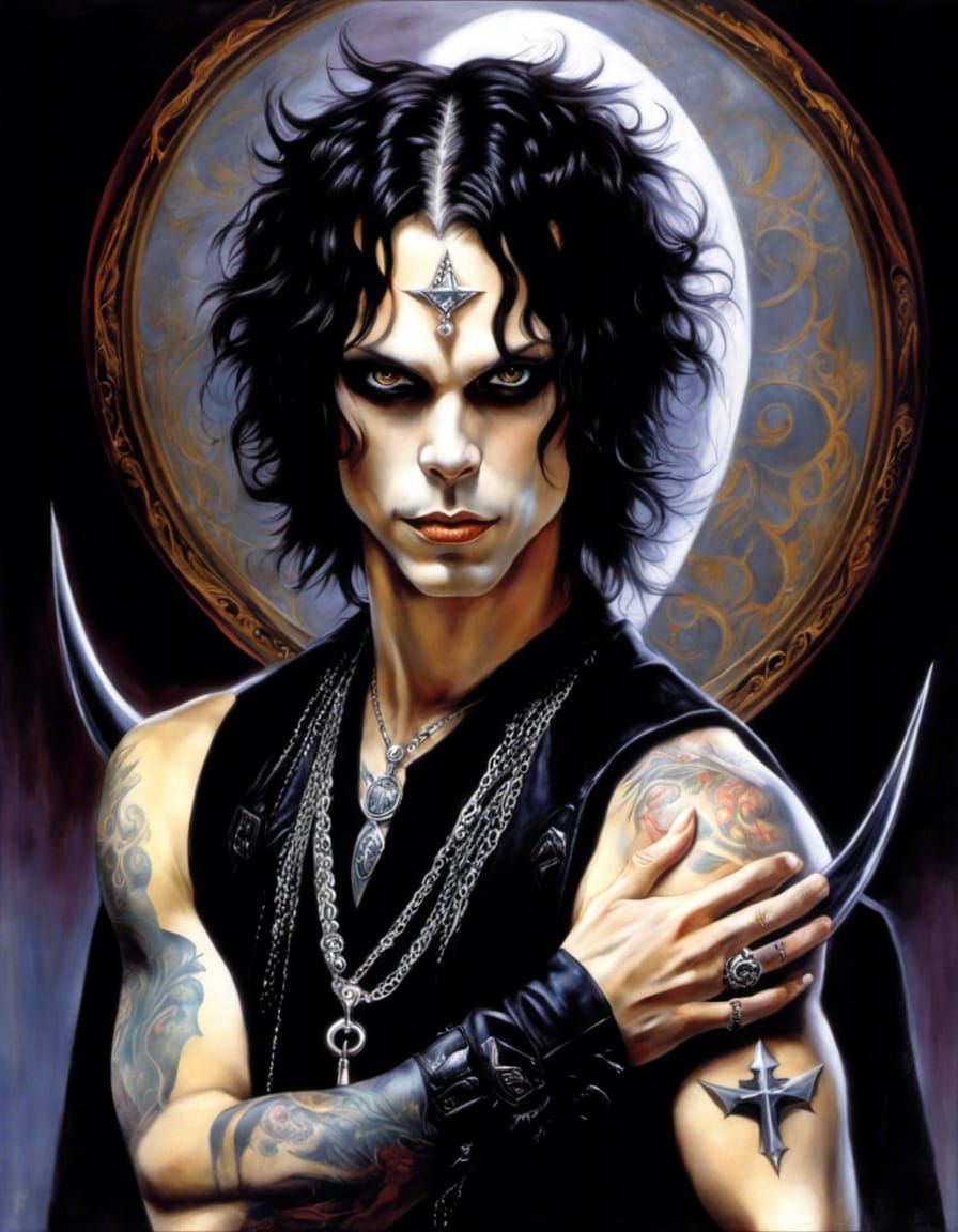 Gothic Emo Singer with Devilish Grin, Acrylic Art