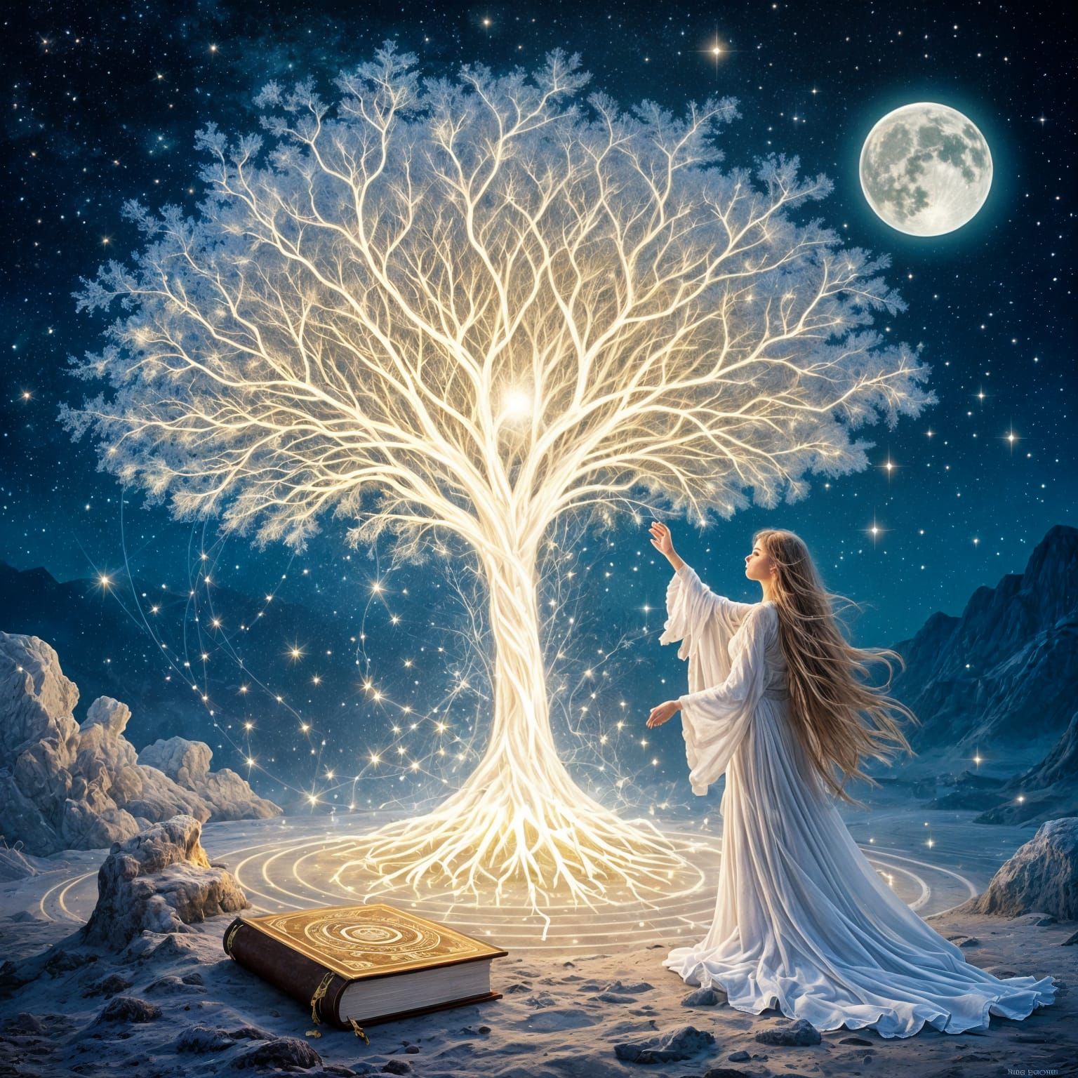 Glowing Tree with Sacred Geometry and Skull