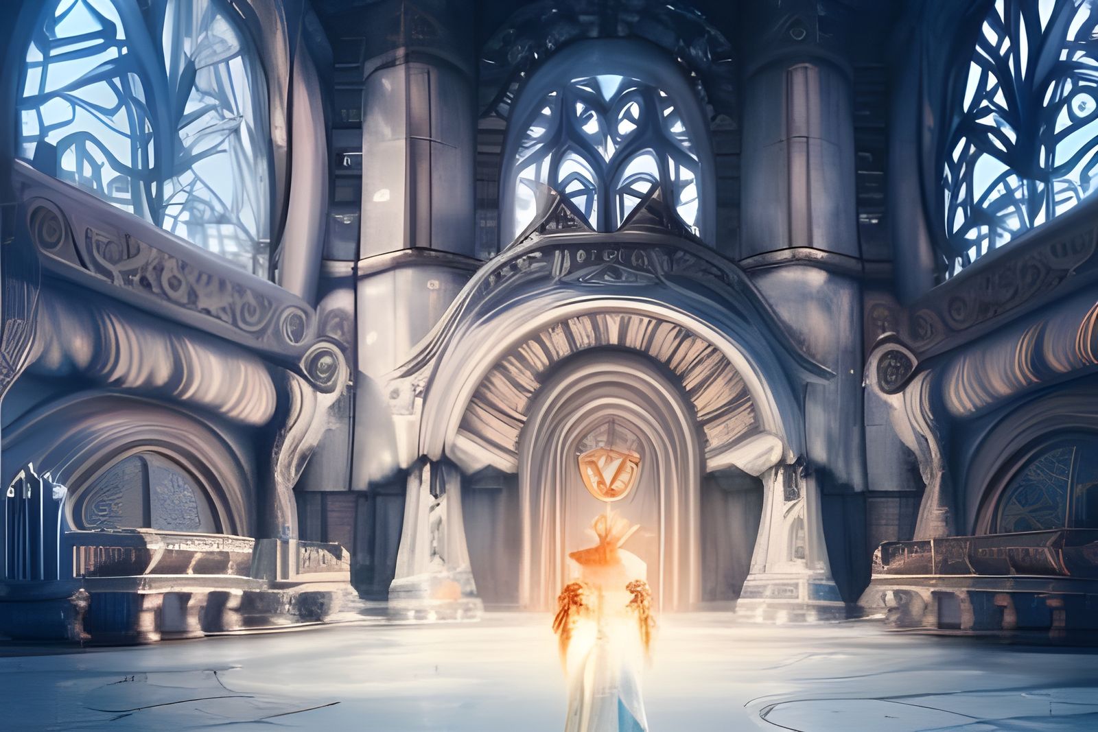 Ethereal Elf Train Station in Digital Sci-Fi Style