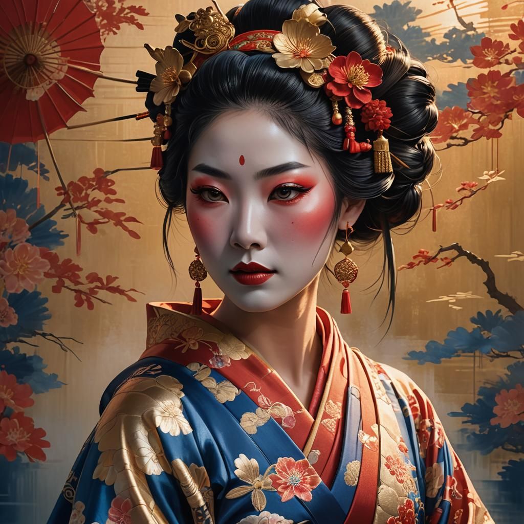 Serene Chinese Geisha Girl in Traditional Dress