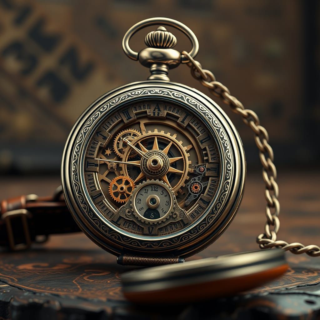 Steampunk Pocket Watch with Brass Gears in 4K