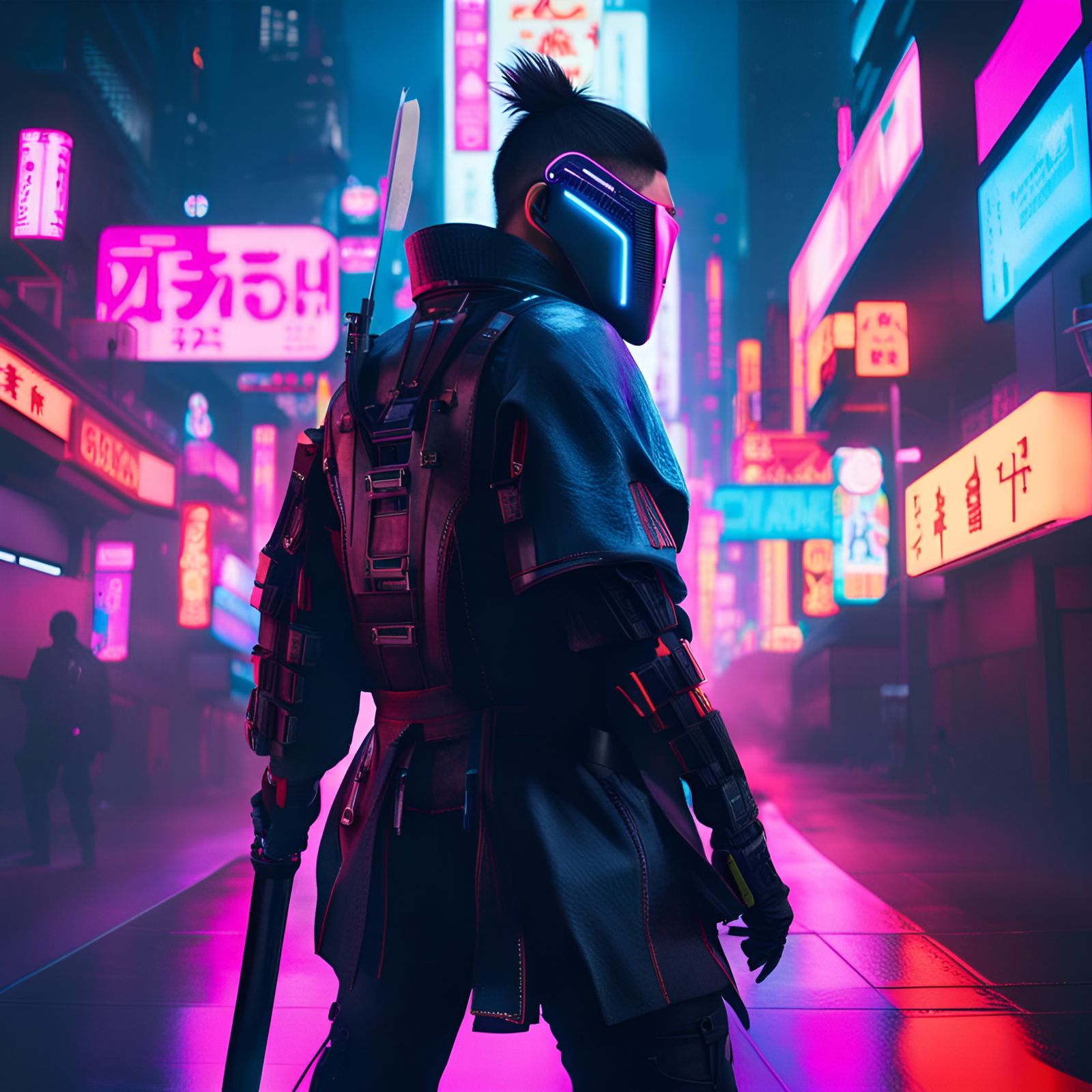 Cyberpunk Samurai Warrior in Futuristic City