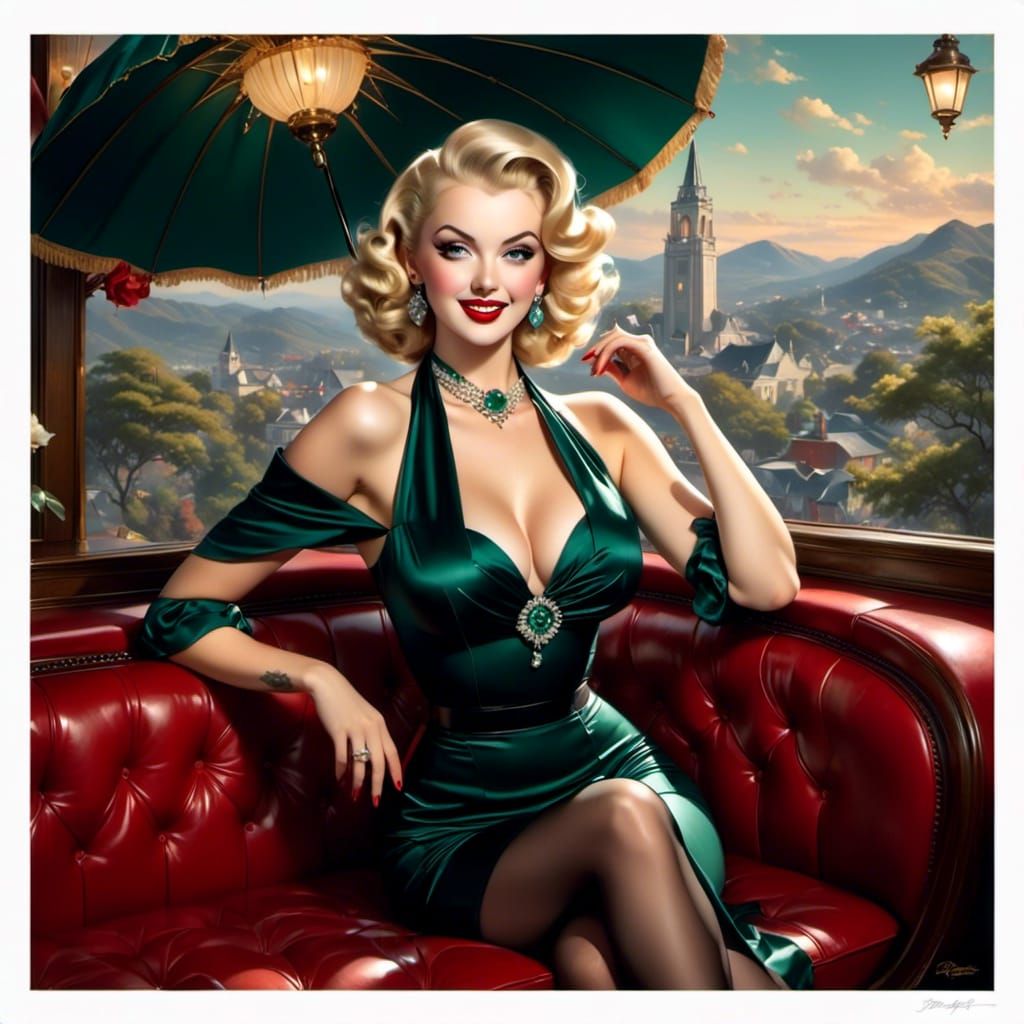 Elegant Pinup Woman in Cabaret, Digital Painting