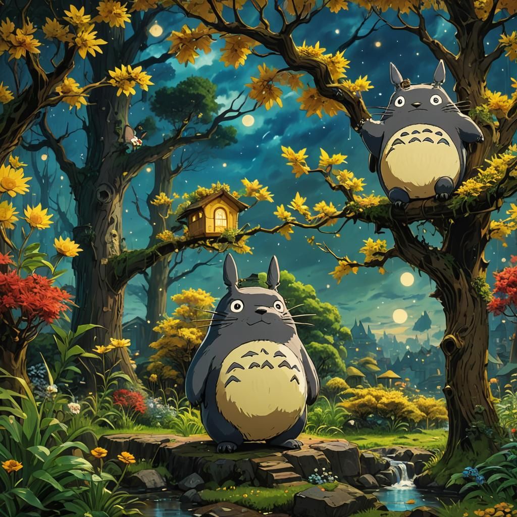 Totoro in Van Gogh Style: Anime Concept Art