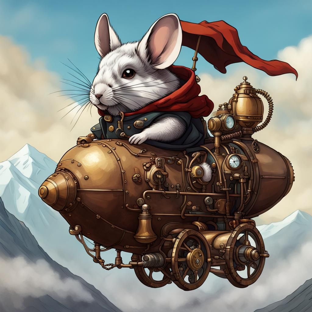 Steampunk Chinchilla Airship Pilot Over Andes