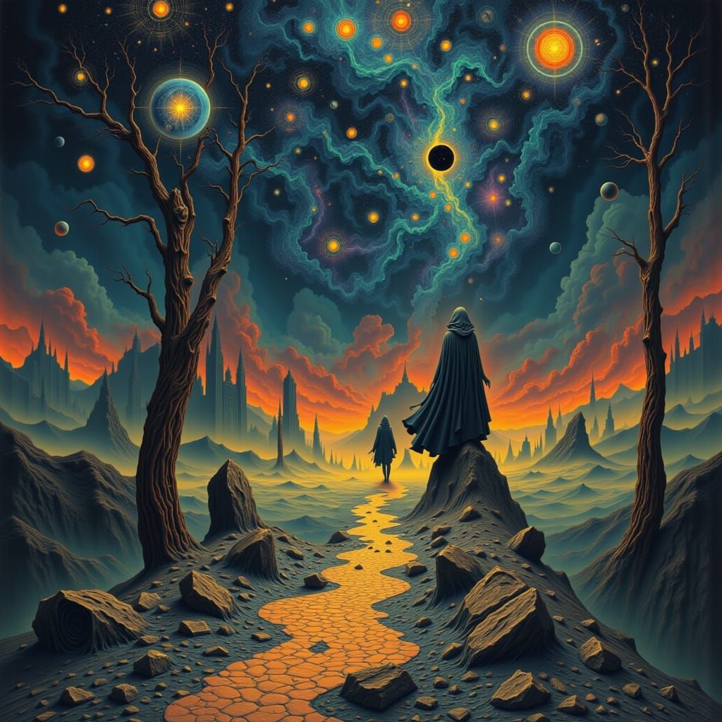 Celestial Pathway: Mystical Woman in Cosmic Stardust