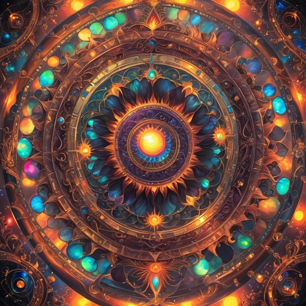 Celestial Sun and Moon Mandala in Prismatic Light