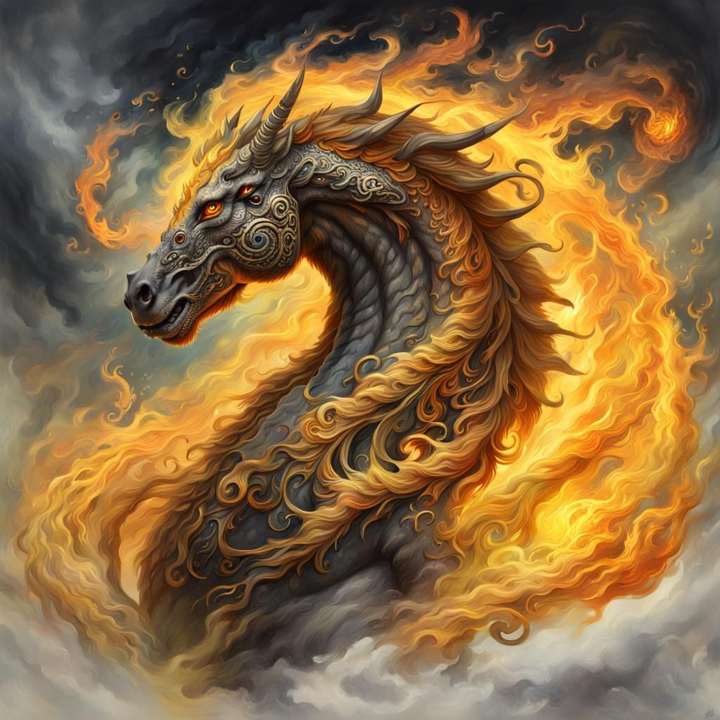 Fantasy Fire Dragon Horse Portrait on Artstation