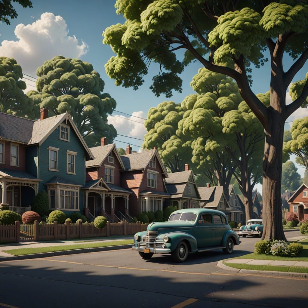 Vintage American Suburbia in Deep Fantasy Color