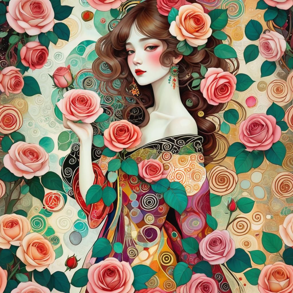 Rose in Vivid Colors: Expressionist Art Inspired by Klimt