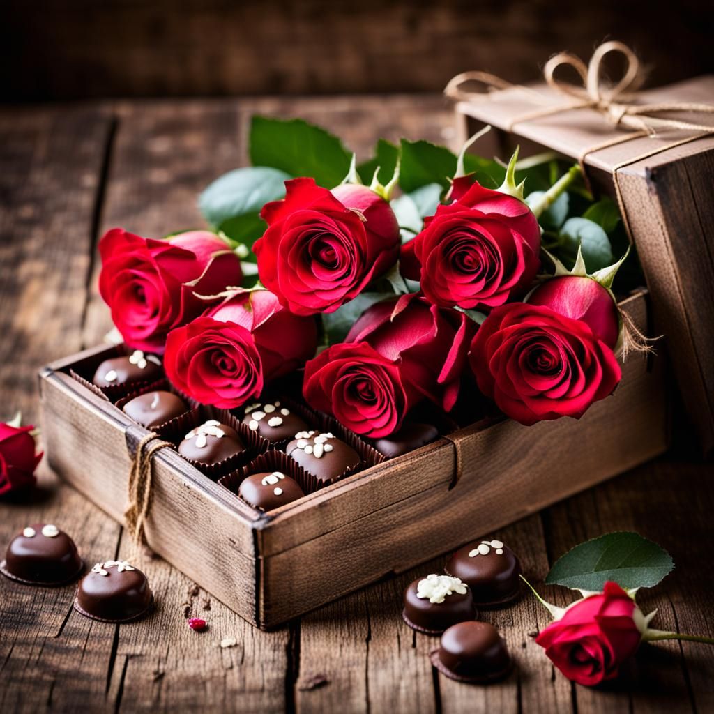 Rustic Box of Chocolates with Roses in Professional Photogra...