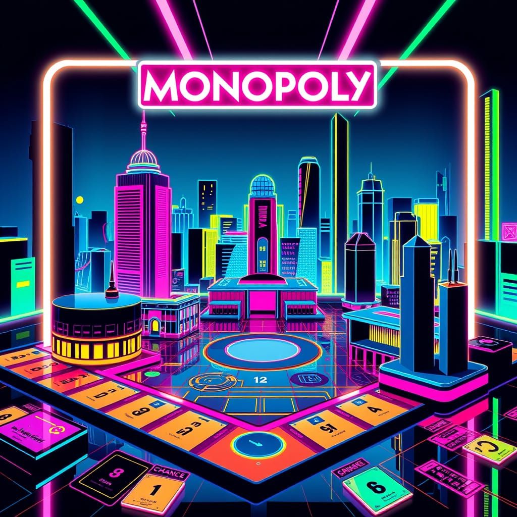 Futuristic Pop Art Monopoly Board in Neon
