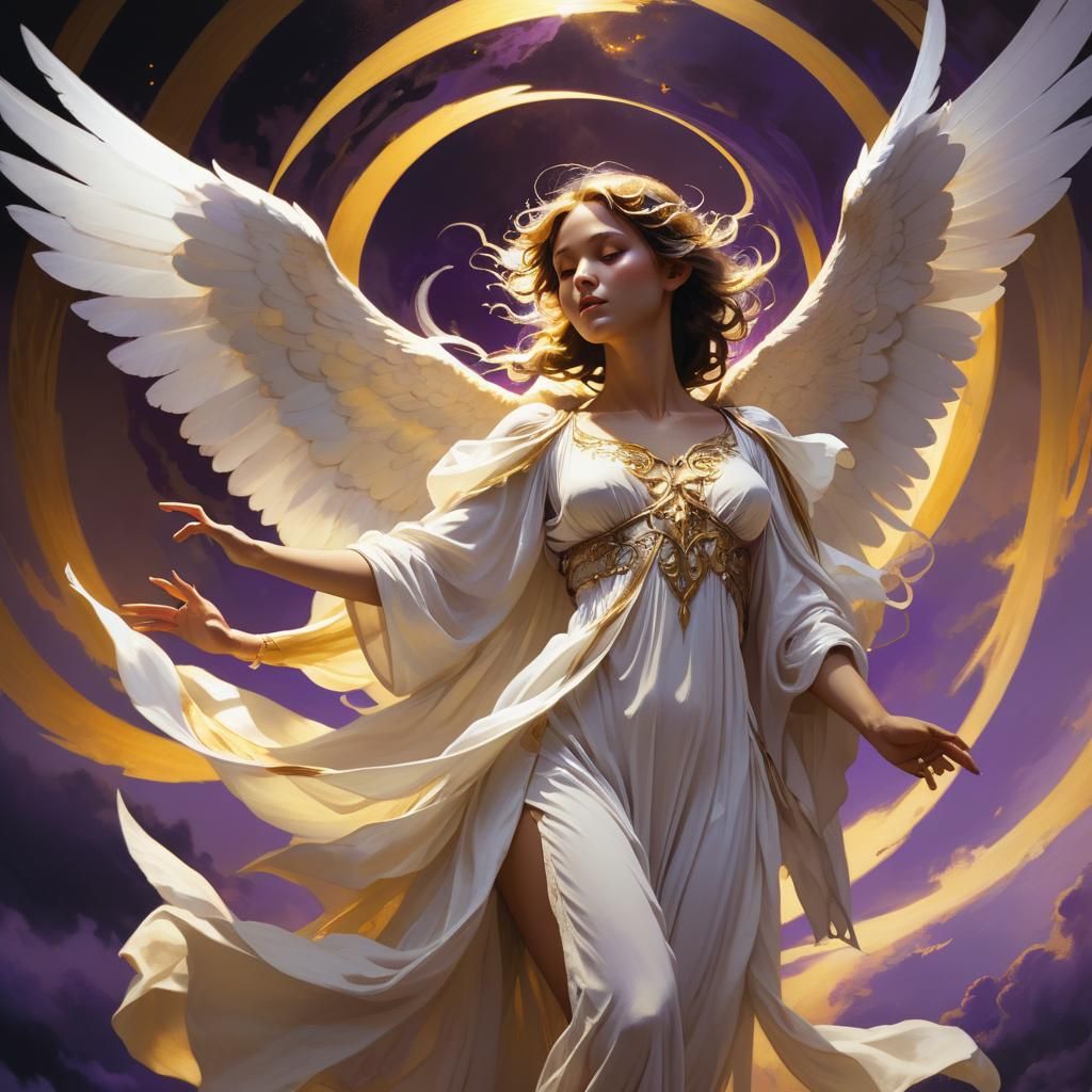 Angelic Figure in Dark Fantasy Sky