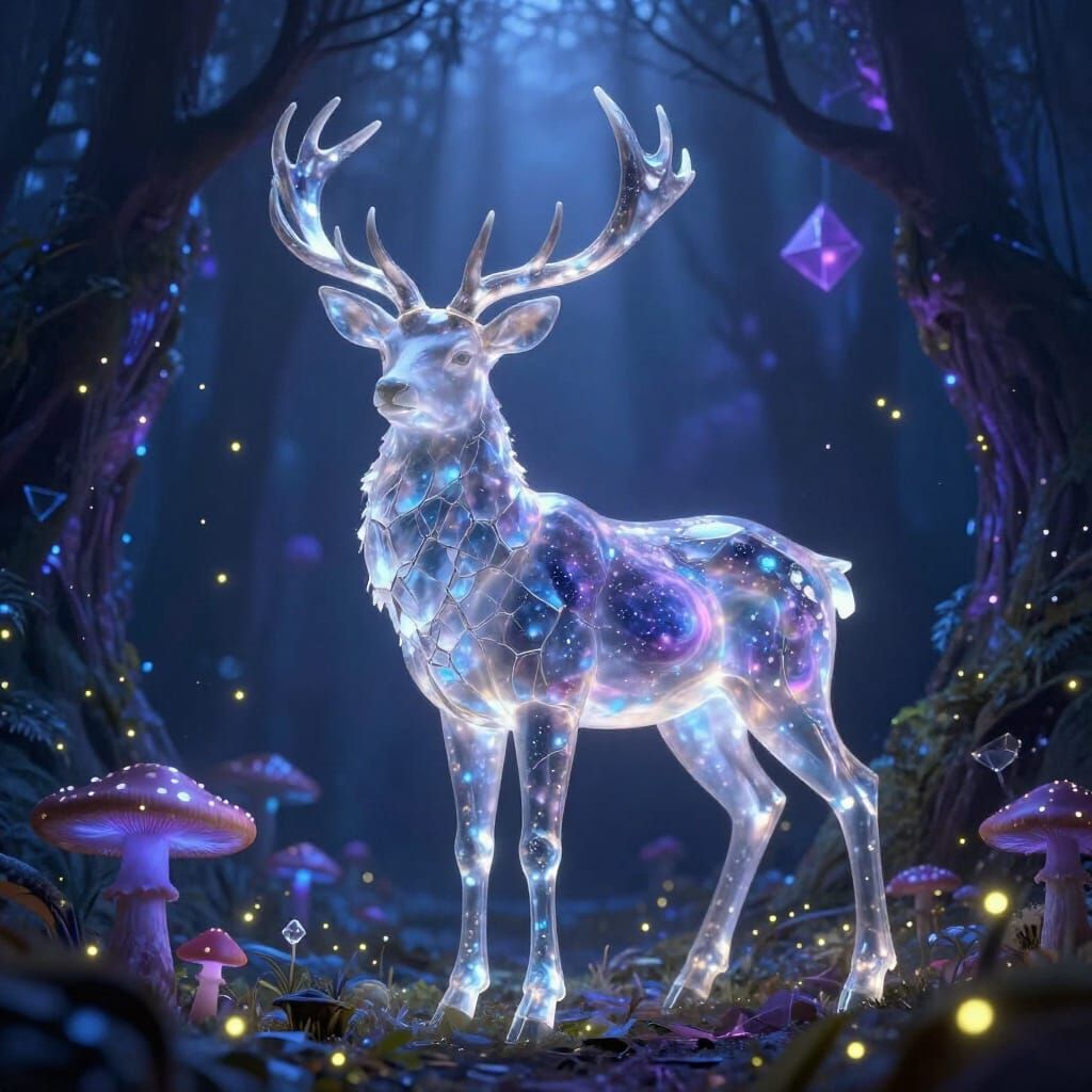 Crystal Nebula Stag in Bioluminescent Forest