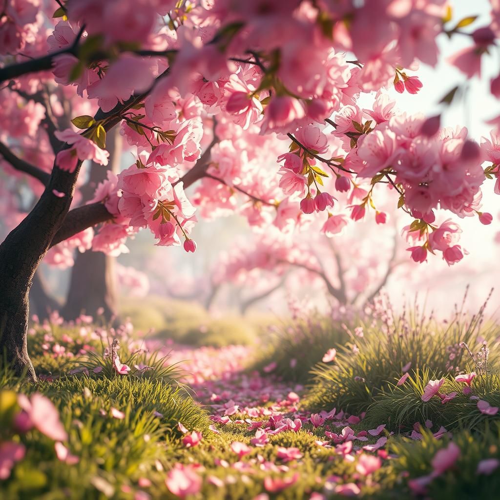 Ethereal Cherry Blossom Garden in Fantasy Style