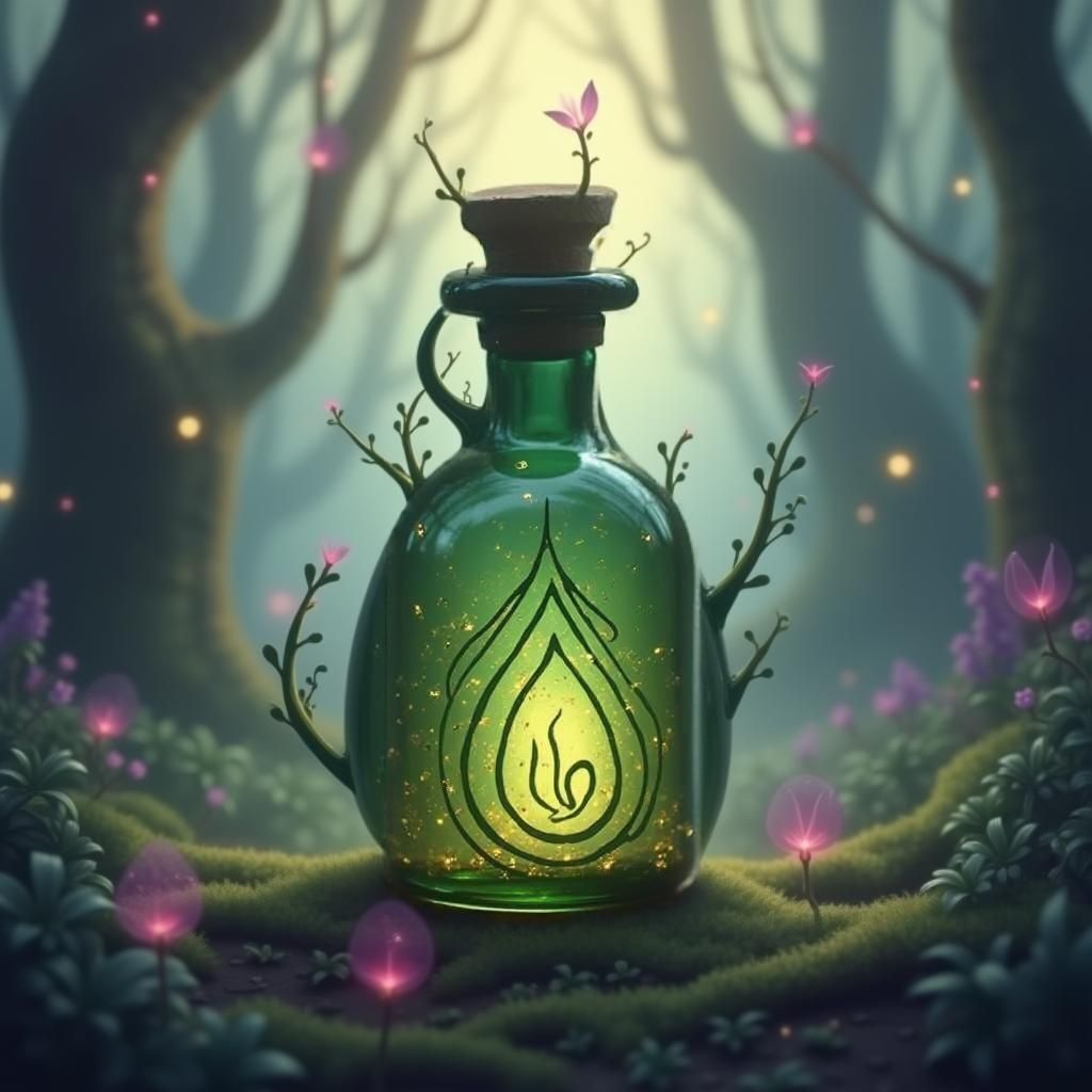 Elegant Potion Bottle Logo in Fantasy Concept Art