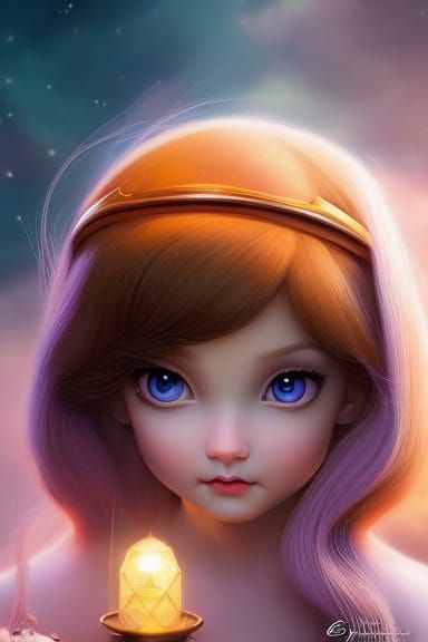 a lovely baby elf with purple ears and pointy nose